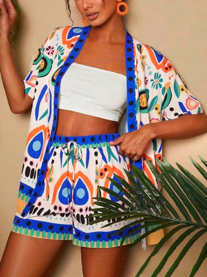 Personalized Graffiti Print Shorts Two-piece Set