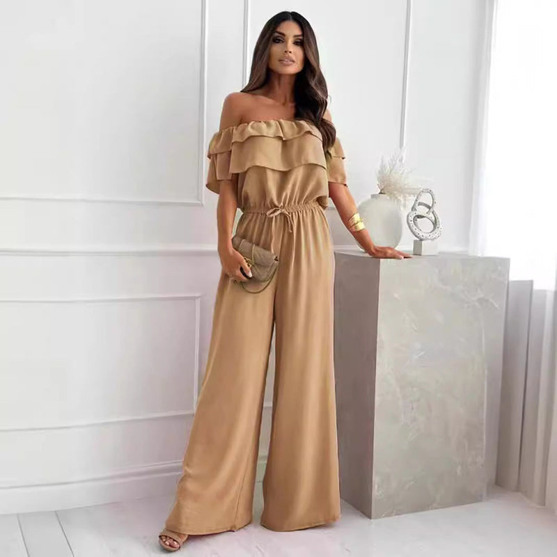 Clothing Summer Color Office Ruffled Off Shoulder Short Sleeved Jumpsuit