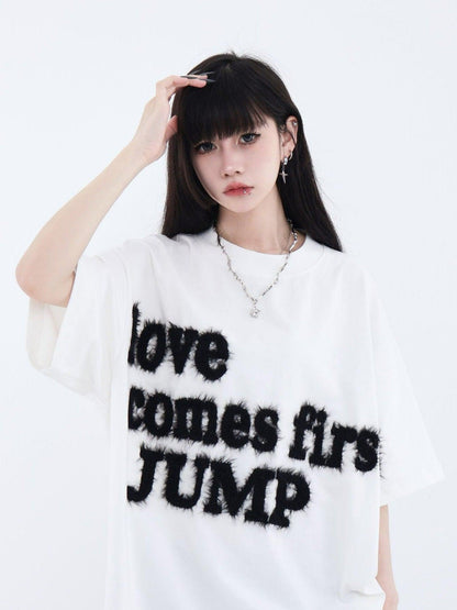 Fluffy T-shirt With Embroidered Logo