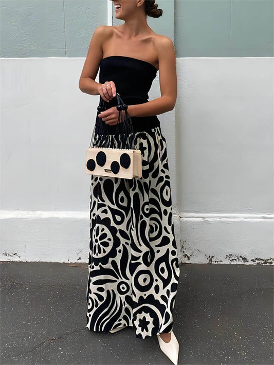Fashionable Strapless Print Maxi Dress