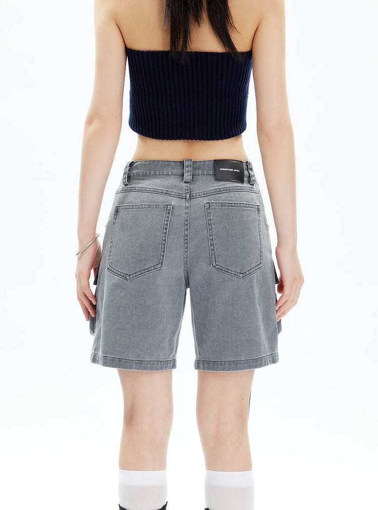 Black Cargo Shorts With Dangling Straps