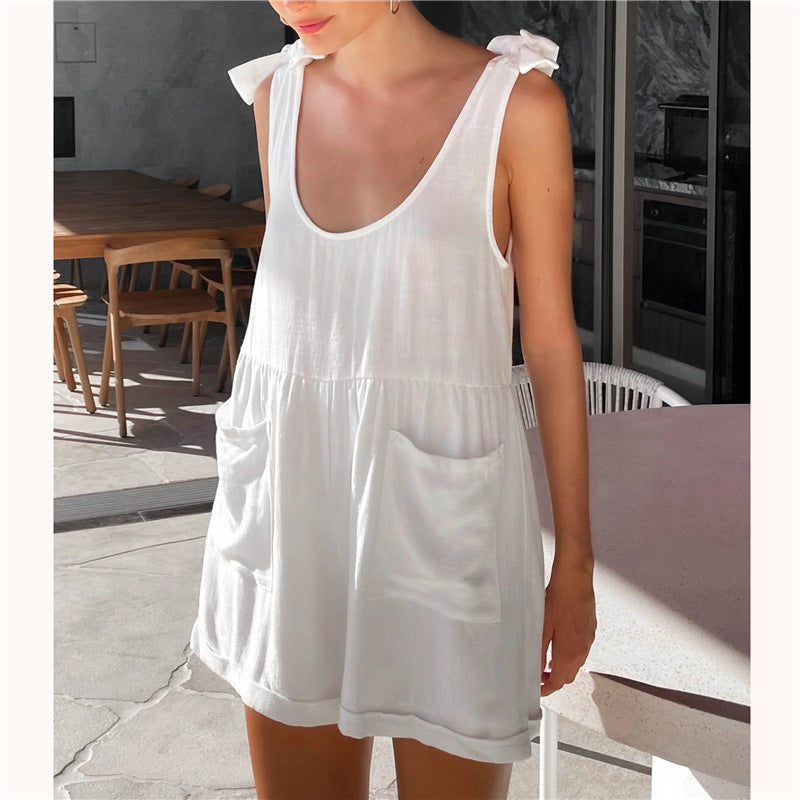 Summer Clothing Color Sleeveless Jumpsuit