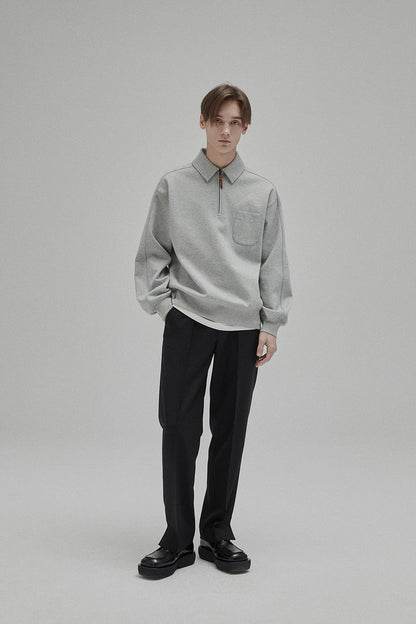 Half-zip Polo Collar Pocket Oversized Sweatshirt
