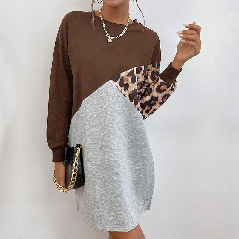Autumn Wear Long Sleeve Leopard Print Sweater Dress