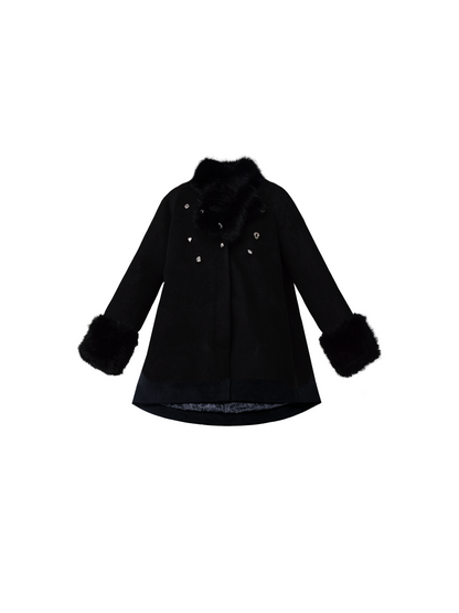 Luxe Faux Fur Trim Coat - Winter Jacket in Ivory and Black