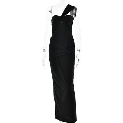 Spring Dress Tube Top Color Stitching Hip Slim Fit Maxi Dress
