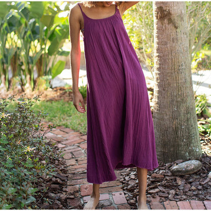 Cotton Cami Dress Summer Vacation Maxi Dress Loose Color Backless Double Layer Gauze Sleeveless Dress