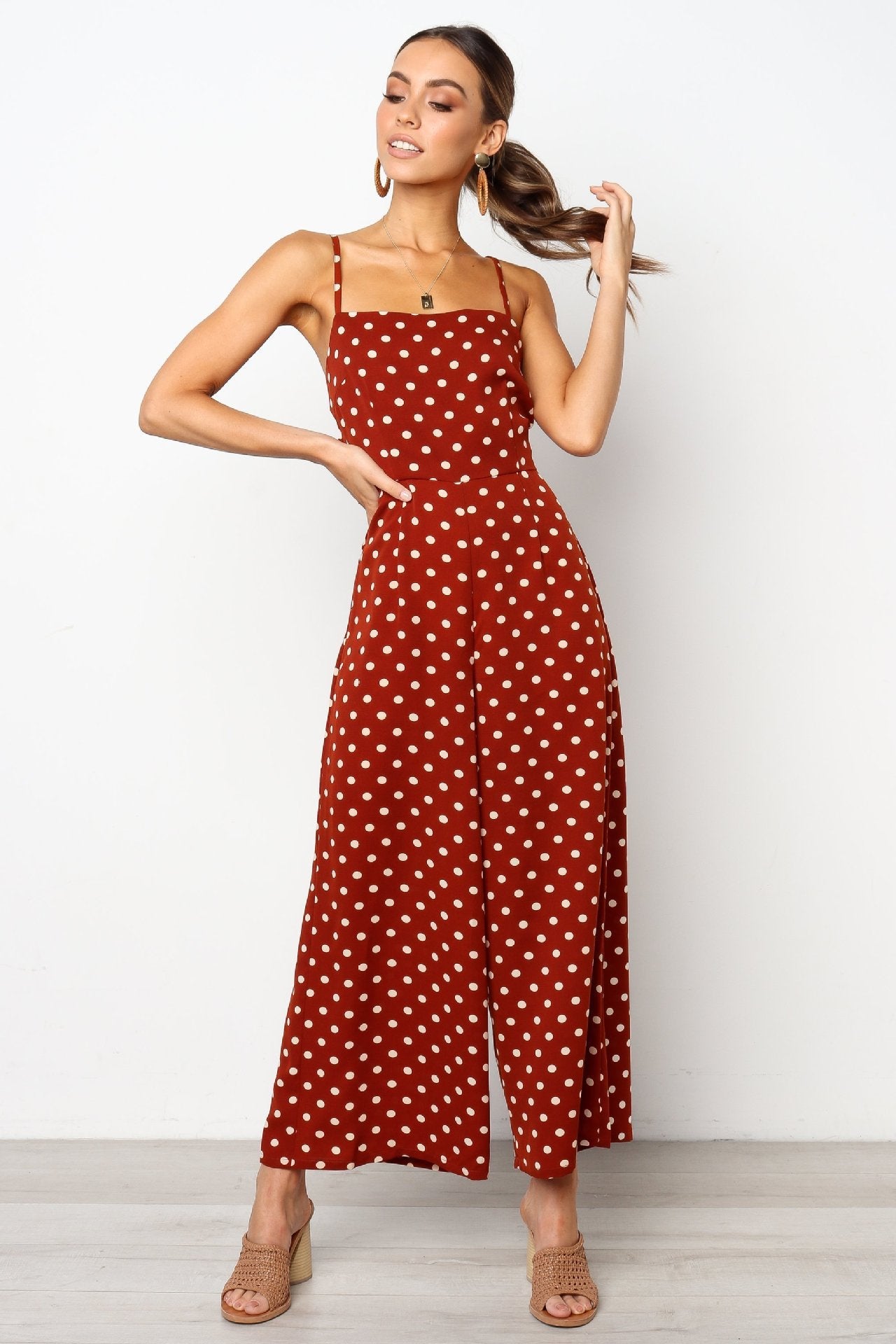 Clothing Polka Dot Brace Sleeveless Lace Up Wide Leg Loose Vest Jumpsuit Trousers