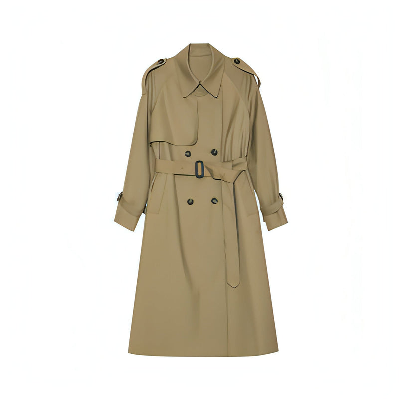 Double-breasted Loose Mid-length Melton Trench Coat