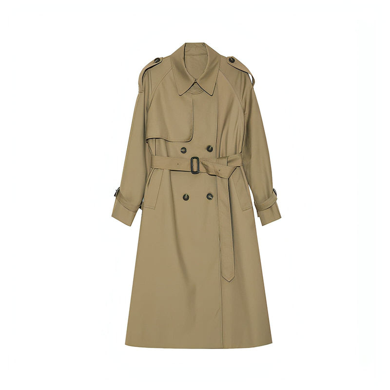 Double-breasted Loose Mid-length Melton Trench Coat