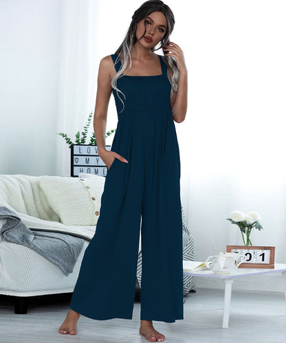 Summer Clothing Smocking Vest Sling Wide Leg Jumpsuit