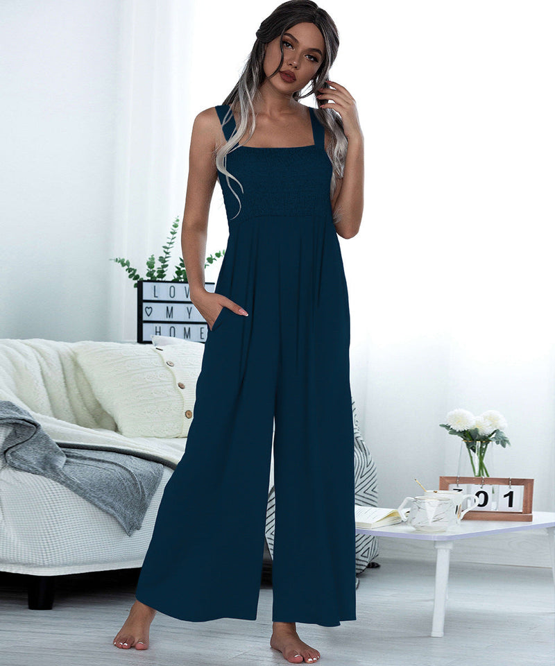 Summer Clothing Smocking Vest Sling Wide Leg Jumpsuit
