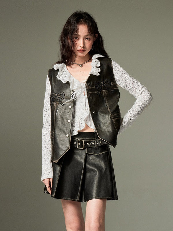 Pleated Leather Skirt
