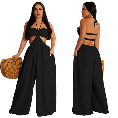 Clothing Spring Summer Color Loose Backless Jumpsuit