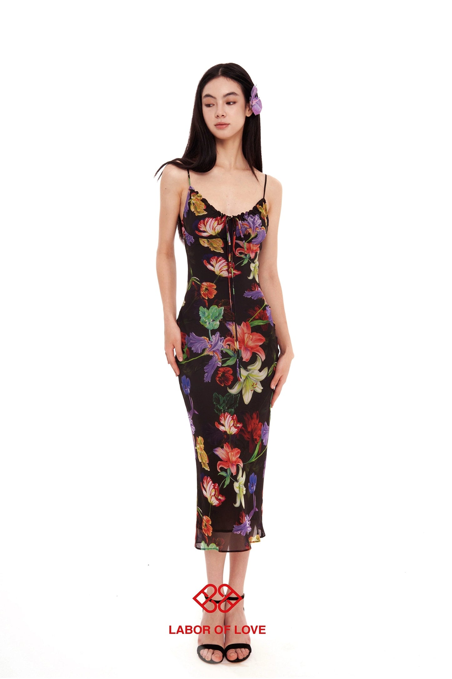 Black Tropical Print Maxi Dress