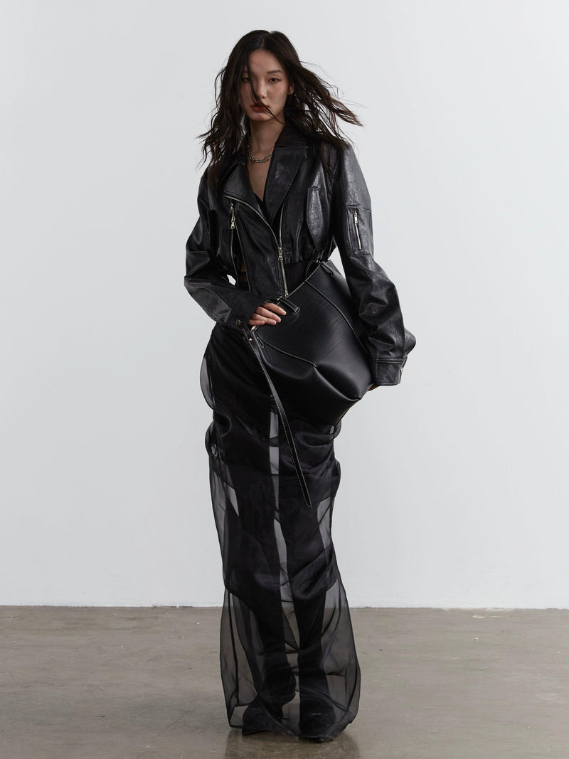Jnylon Studio Two-piece Maxi Skirt Set - Black Sheer Overlay Dress With Underskirt