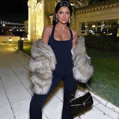 Clothing Summer Backless Slim Fit Shoulder Strap Jumpsuit