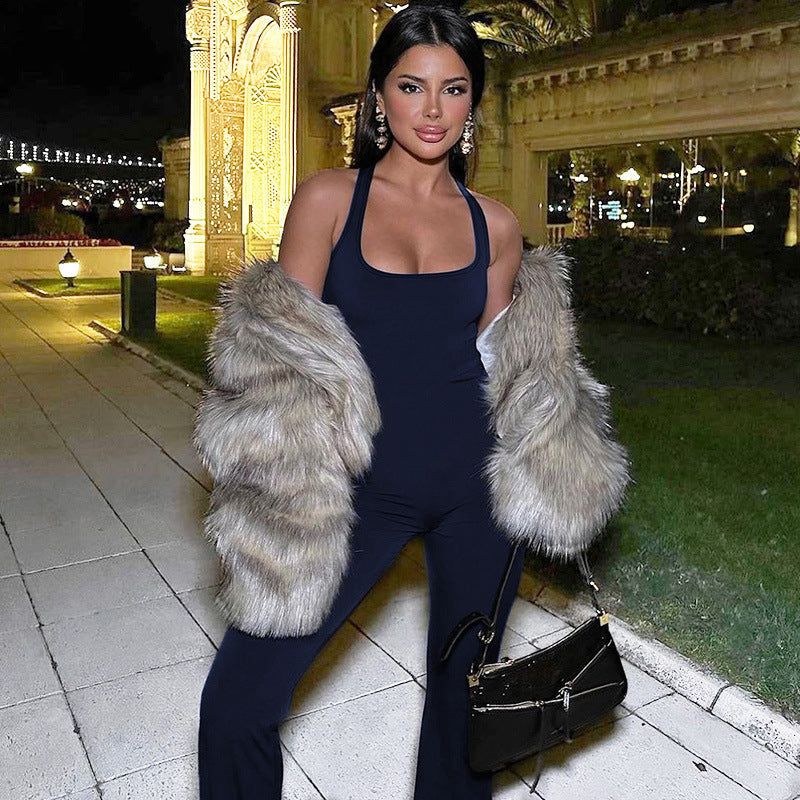 Clothing Summer Backless Slim Fit Shoulder Strap Jumpsuit