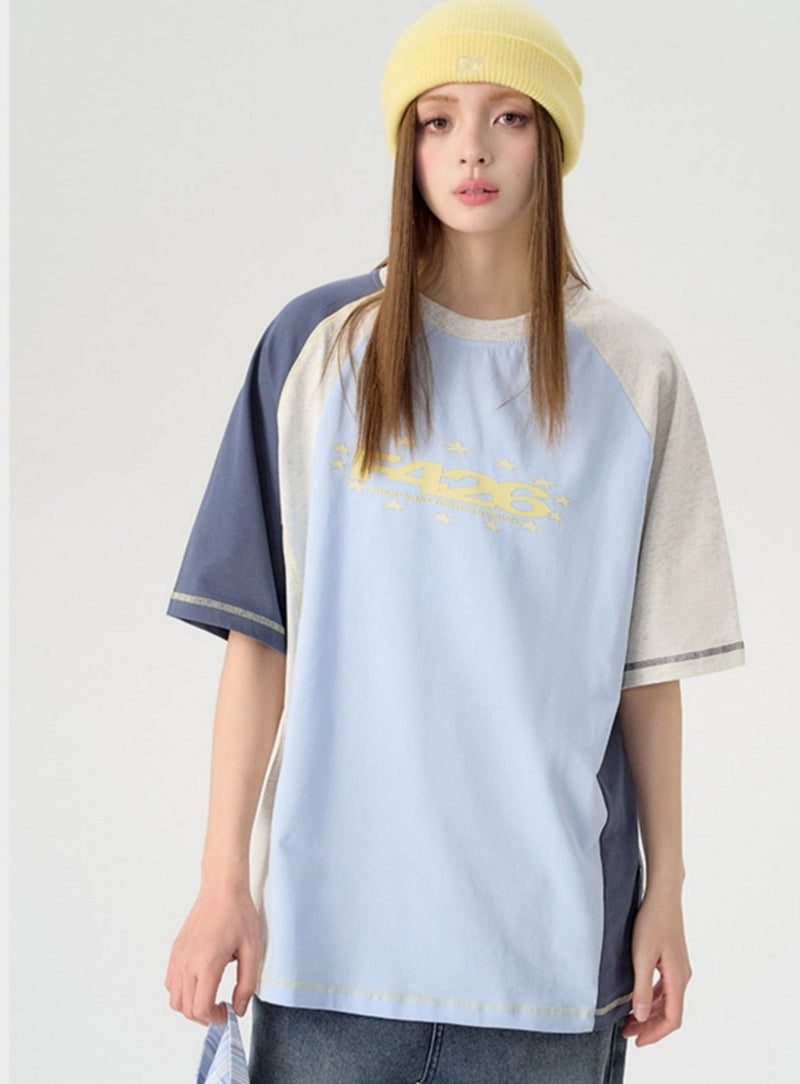 Asymmetric Contrast Stitch T-shirt