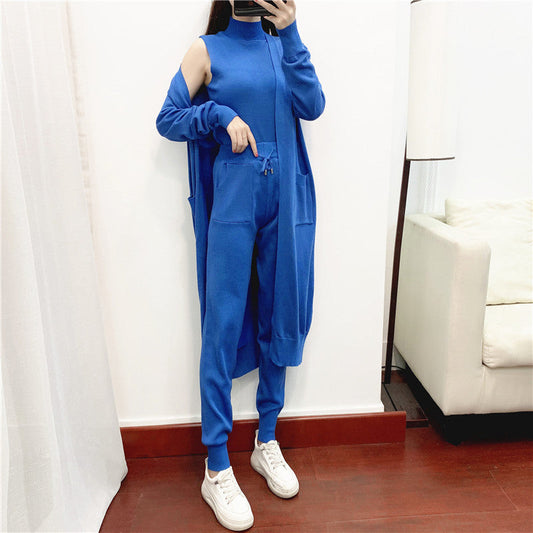 Autumn Fashionable Graceful Sets Clothing Western Youthful Looking Knitted Cardigan Vest Pants Three Piece Set