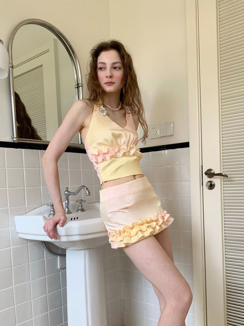 Pink Gradient Ruffle Three-piece Set