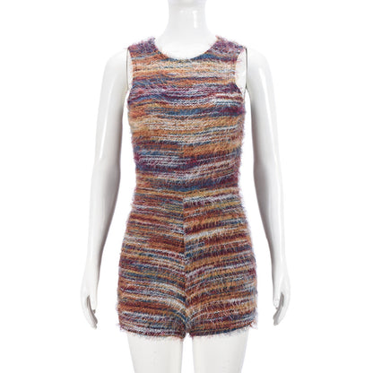 Clothing Sleeveless Tight Color Block Hollow Out Cutout Yarn Dyed Fluff Jumpsuit