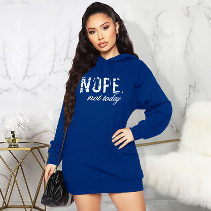 Sweater Autumn Winter Nope Printed Hooded Mid Length Top Short