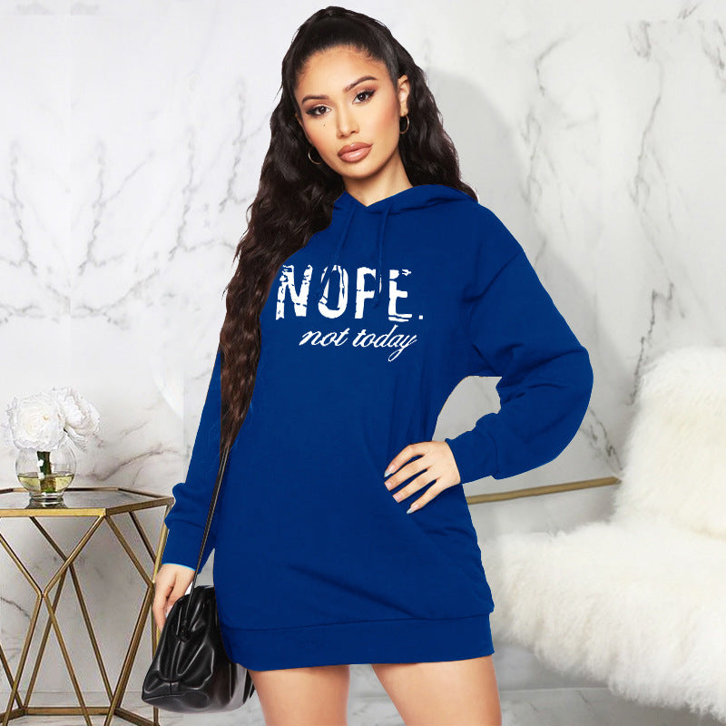 Sweater Autumn Winter Nope Printed Hooded Mid Length Top Short