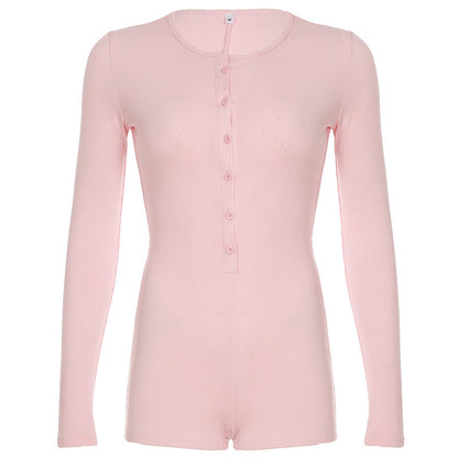 Color Jumpsuit Autumn Slimming Breasted Bottoming Long Sleeve Romper