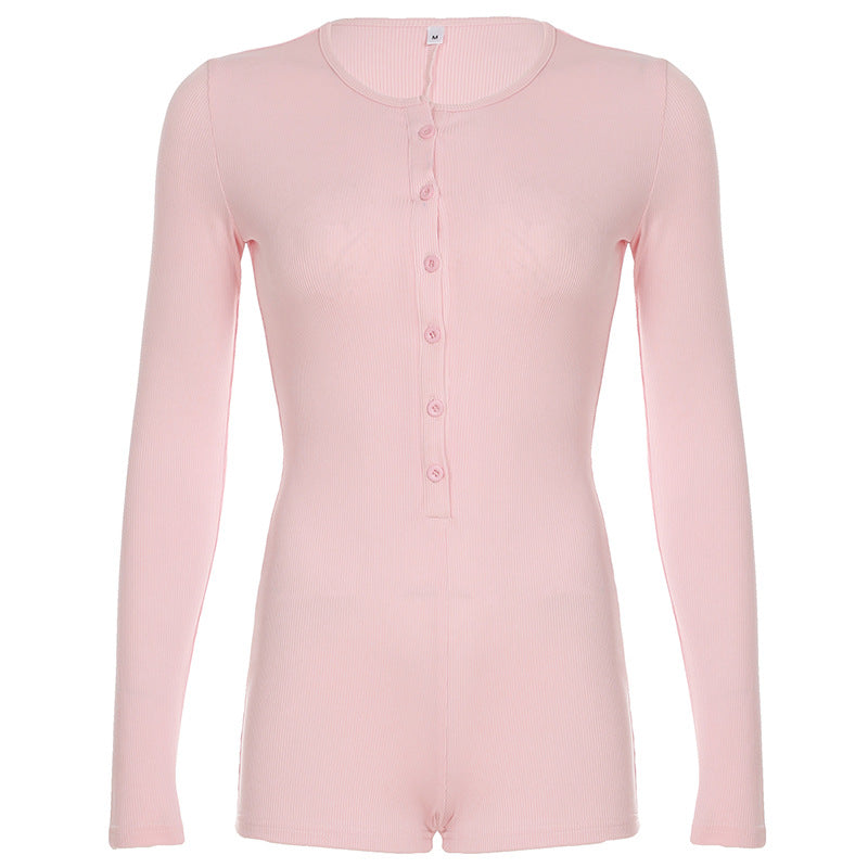 Color Jumpsuit Autumn Slimming Breasted Bottoming Long Sleeve Romper