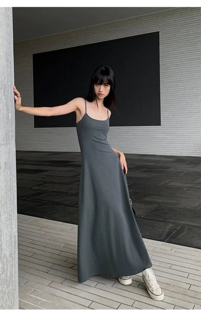 Summer Black Slimming Spaghetti Strap Maxi Dress