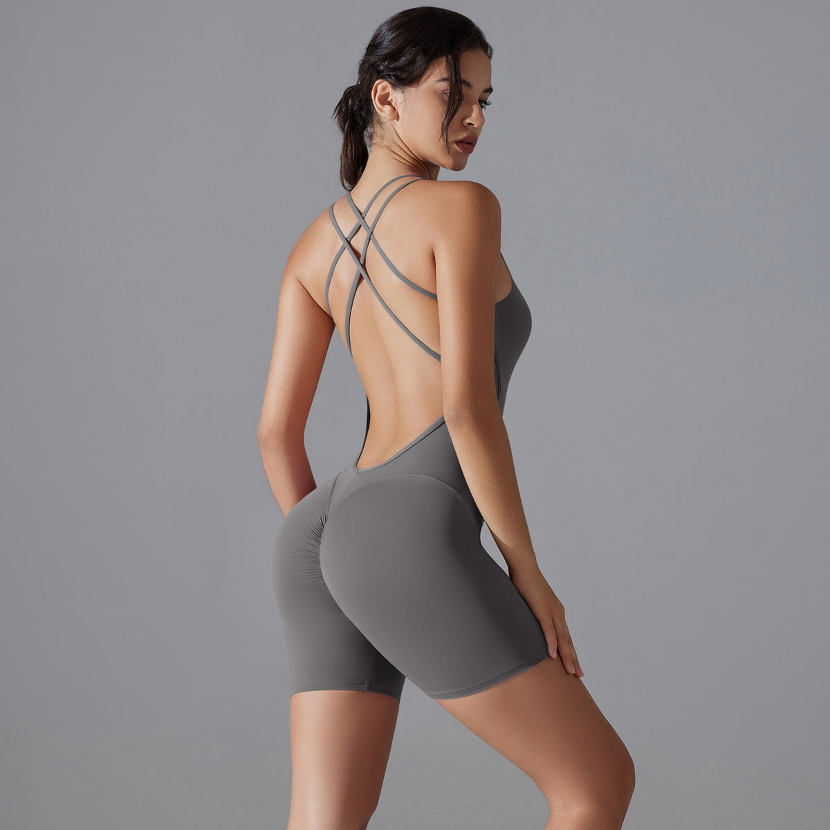 Spring Summer Gym Shaping Romper Yoga Clothes One Piece Belly Contracting Close Fitting Sports Back Shaping One Piece