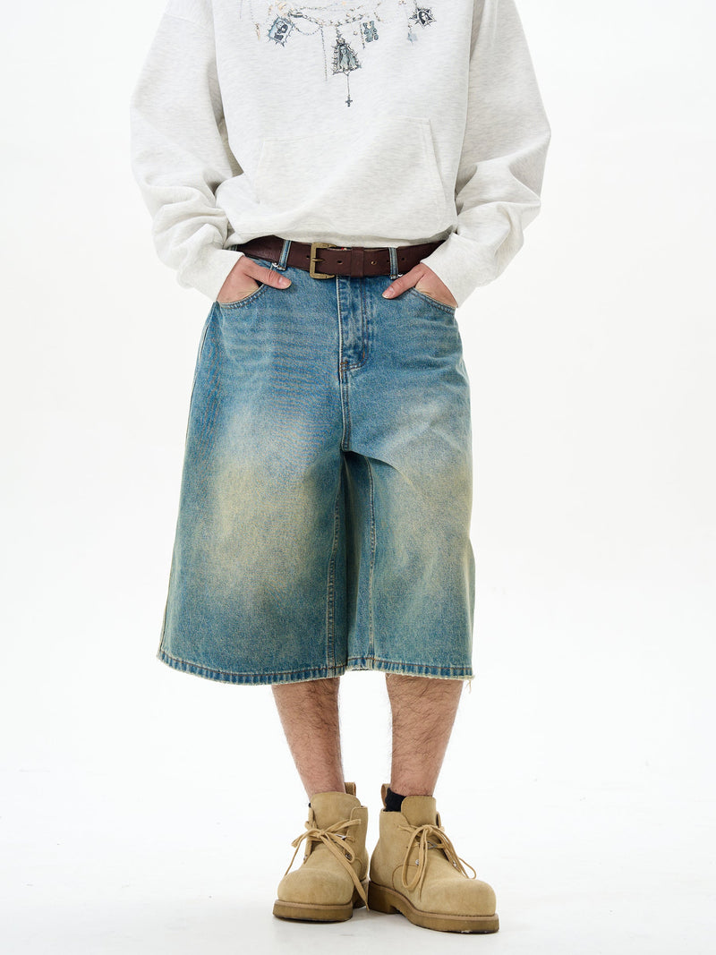 Faded Denim Wide Leg Shorts