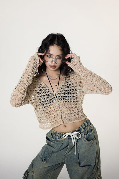 Crochet Button Crop Cardigan