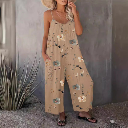 Spring Summer Suspender Trousers Autumn Best Printed Sleeveless Jumpsuit