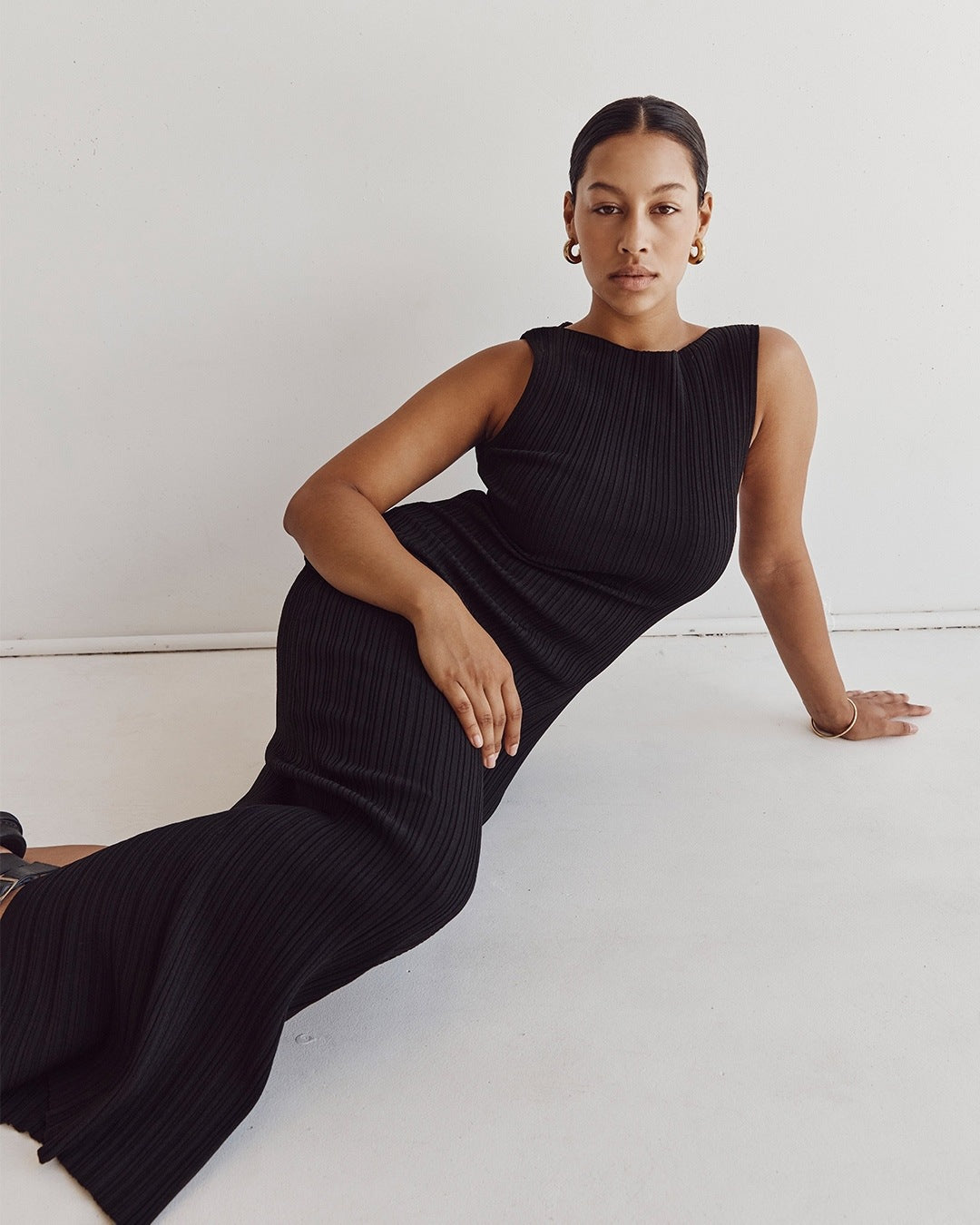 Covering Yarn Slimming Sleeveless Knitted Maxi Dress Waist Tight Messy Sunken Stripe Maxi Dress