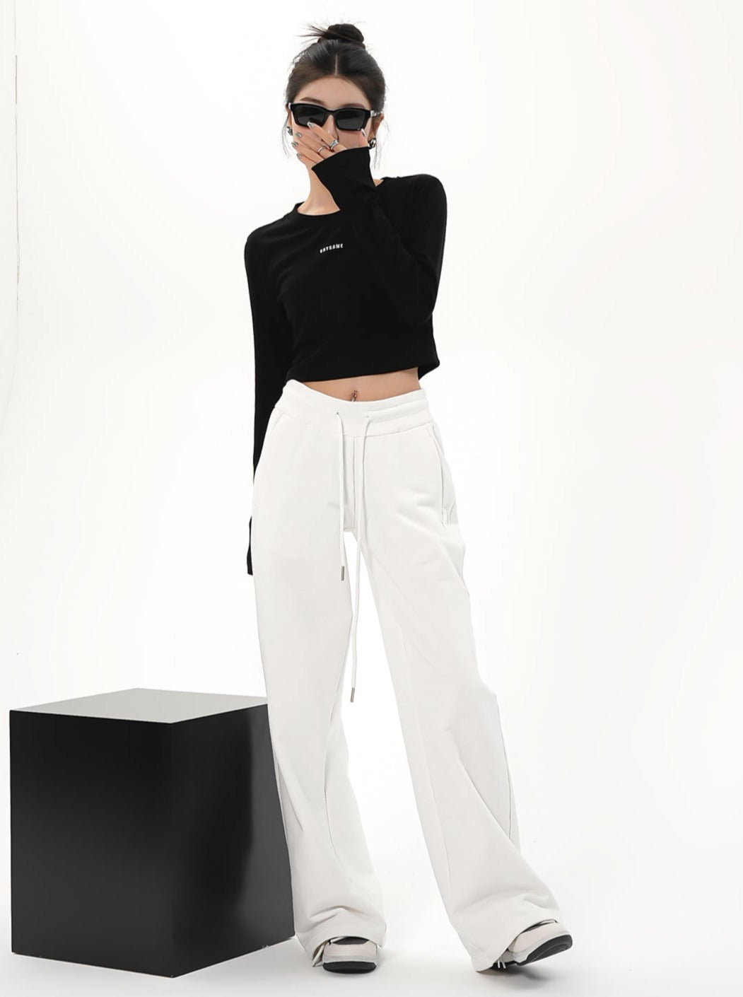 High-waisted Wide-leg Drawstring Pants - Relaxed Fit Lounge Trousers