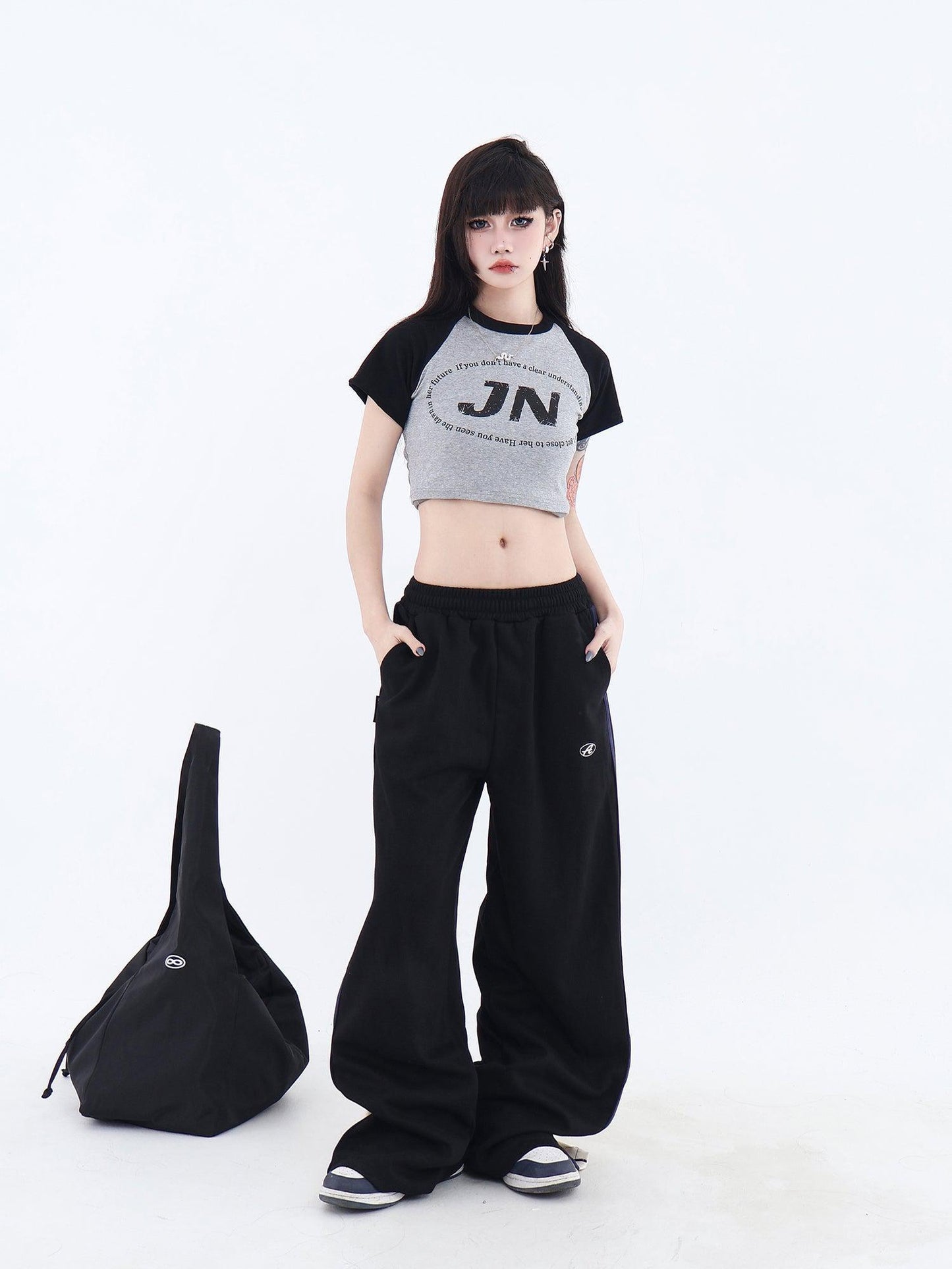 Cropped T-shirt With Logo and Slogan