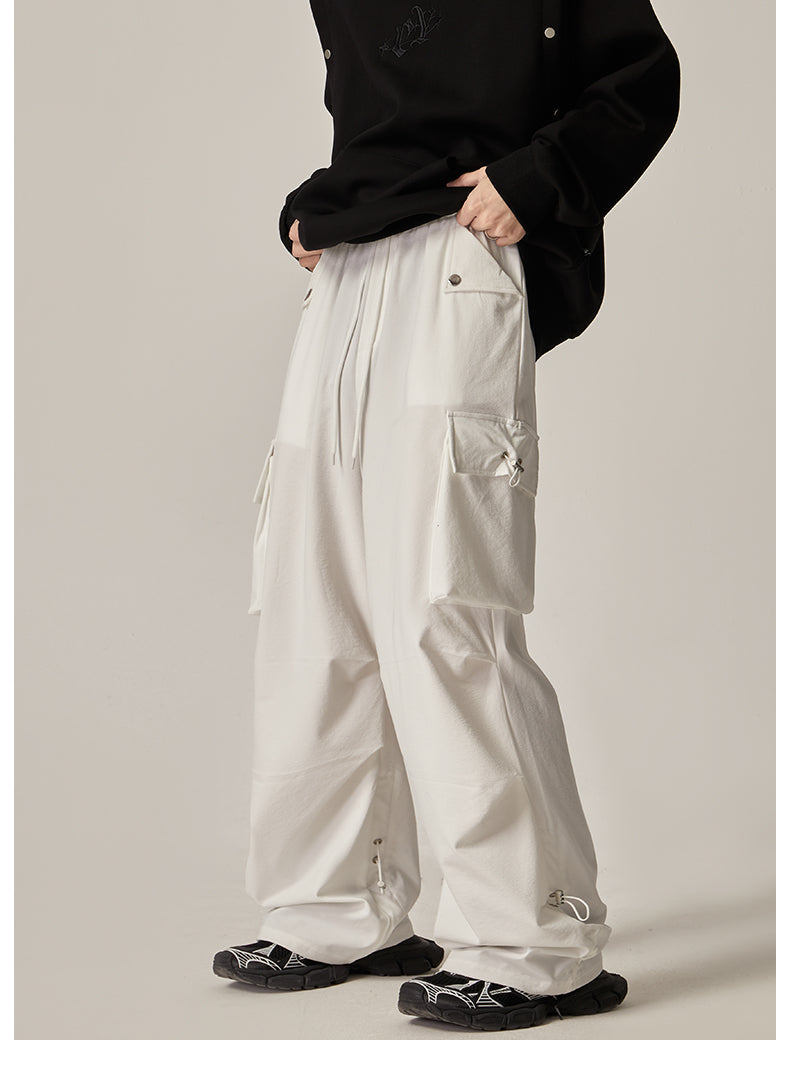 White Loose Cargo Combat Pants