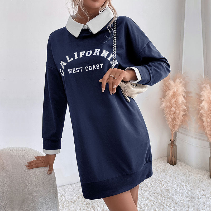 Autumn Clothing Long Sleeve Collared Patchwork Sweater Dress