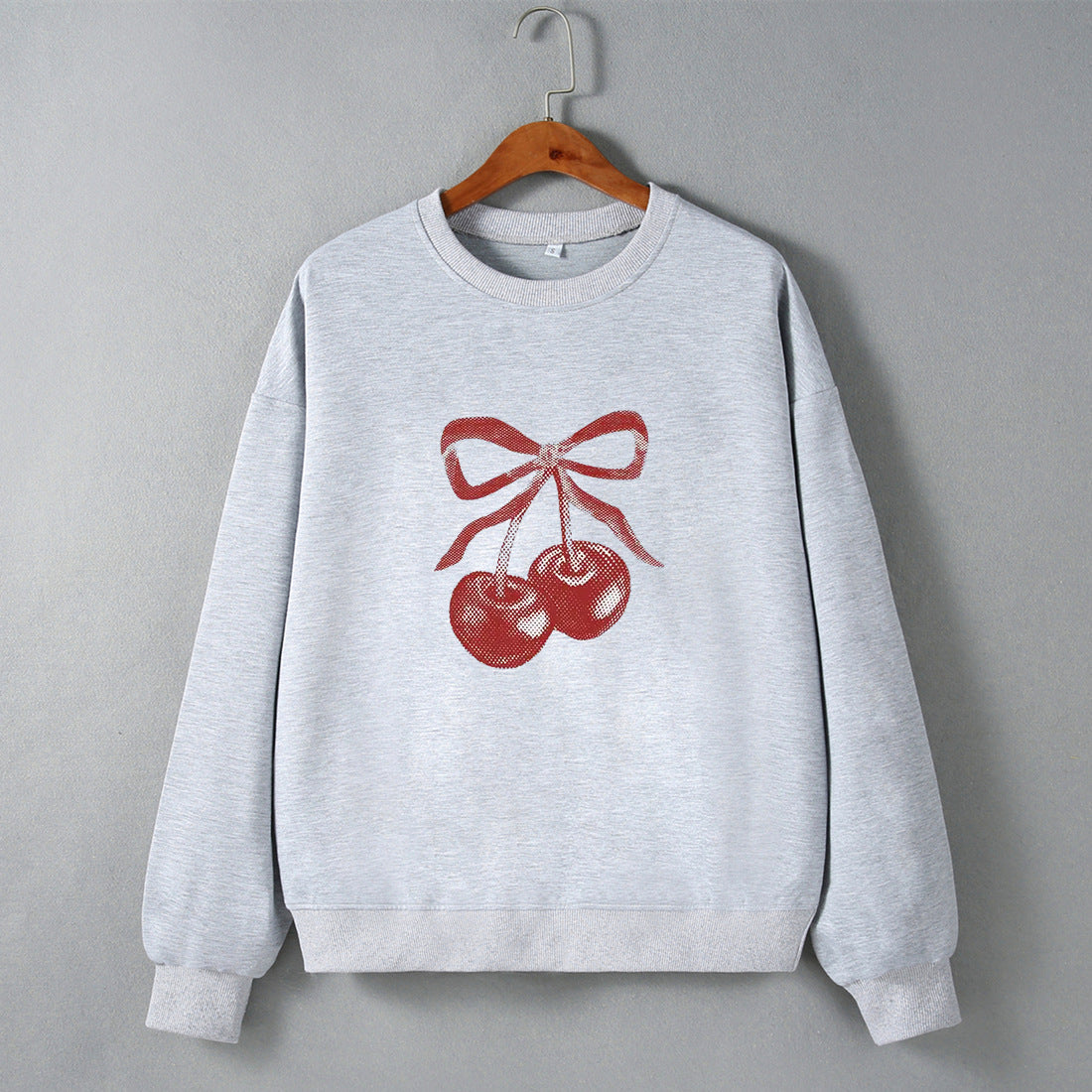 Street Hipster Bow Cherry Drop Shoulder Loose Long Sleeve Sweatershirt Autumn Winter Clothing