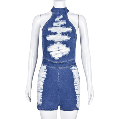 Clothing Spring Denim Halter Tassel Beggar Dress Jumpsuit