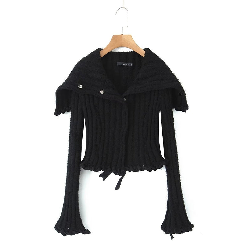 Autumn Two Color Handmade Rope Large Collared Sweater Rope Knitted Overskirt Sets