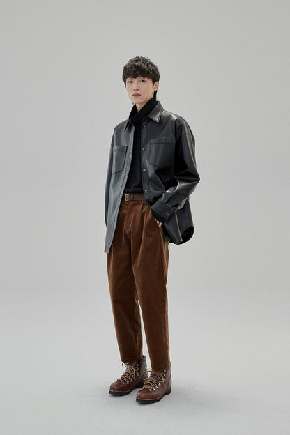 Wide Waist Tab Double-pleated Relaxed Cropped Pants