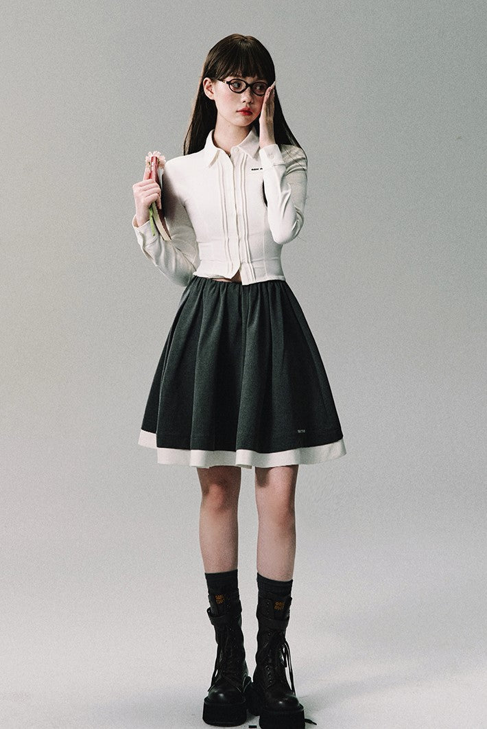 Contrast Trim School Skirt