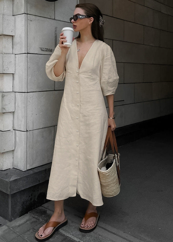 Noelle – Linen Button-down Midi Dress