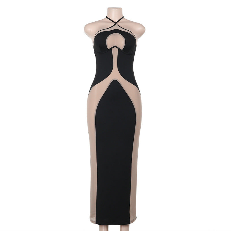 Fall Maxi Dress Halter Sling Slim Fit Hollow Out Cutout Dress