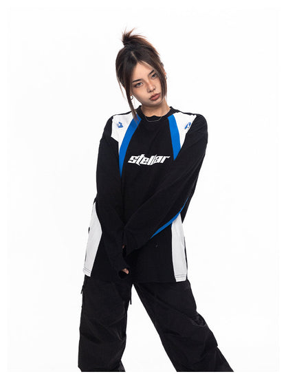 Color Block Round Neck Long Sleeve T-shirt