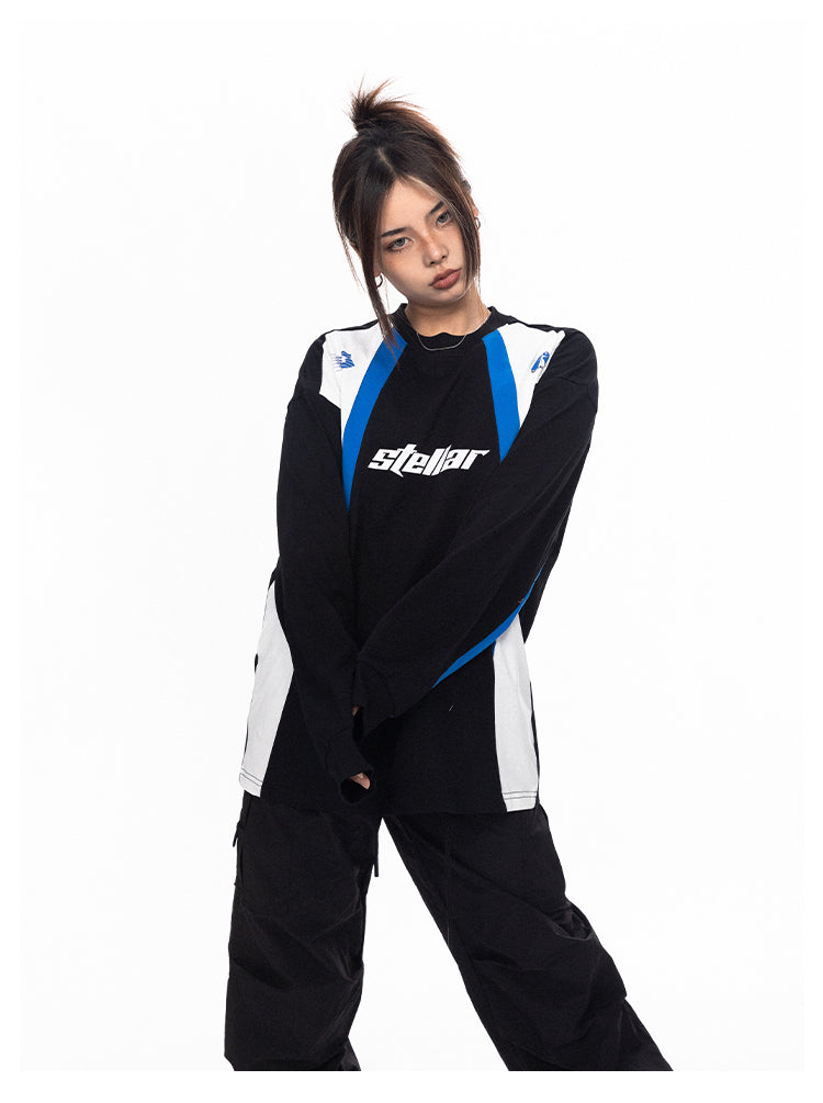 Color Block Round Neck Long Sleeve T-shirt