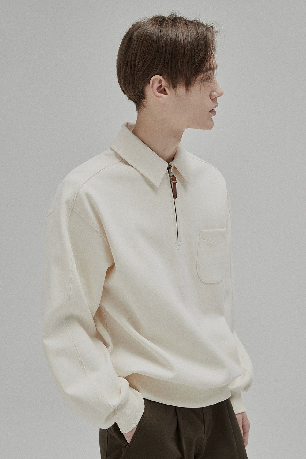 Half-zip Polo Collar Pocket Oversized Sweatshirt